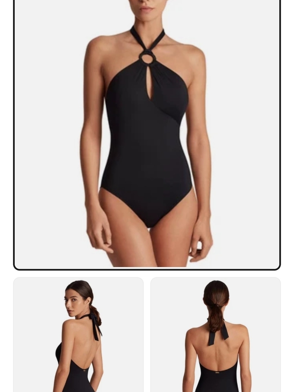 Ralph Lauren Black Halter One-Piece with Front Ring Detail